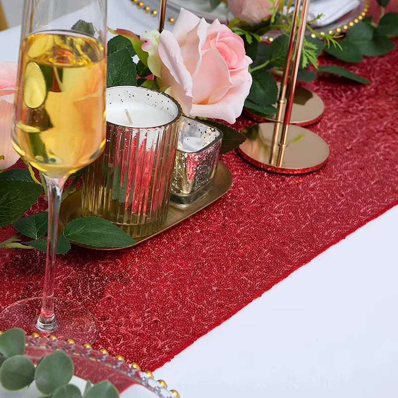 Red Sequin Table Runner for Wedding Decoration Bridal Baby Shower Thanksgiving Christmas Halloween Birthday Party Event Supplies