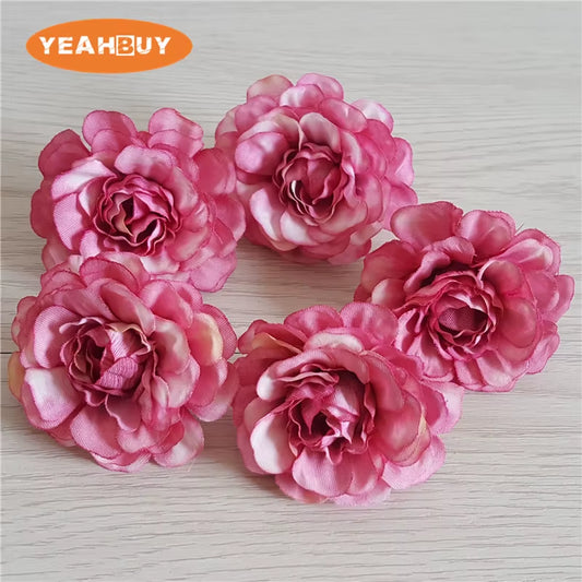 20Pcs 5CM Artificial Silk Spring Tea Rose Flower Head for Wedding Party Home Decoration DIY Wreath Gift Box Scrapbook Craft