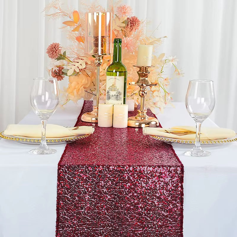 Red Sequin Table Runner for Wedding Decoration Bridal Baby Shower Thanksgiving Christmas Halloween Birthday Party Event Supplies