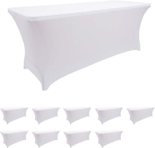 10 Pack Spandex Table Covers 6 Feet, Stretch/Fitted Table Covers for 6 Feet Folding Table, Rectangular Spandex Table Cloths for Wedding Party or Event (6FT-10PCS, White)