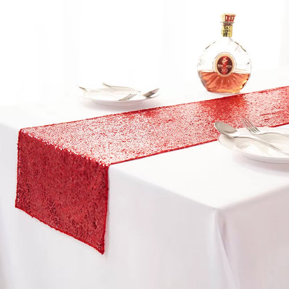 Red Sequin Table Runner for Wedding Decoration Bridal Baby Shower Thanksgiving Christmas Halloween Birthday Party Event Supplies