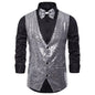 Shiny Royal Blue Sequin Dress Vests Men Slim Fit V Neck Glitter Tuxedo Waistcoat Mens Wedding Party Stage Prom Vest with Bowtie