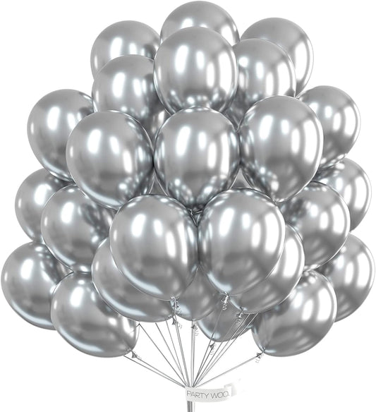 Metallic Silver Balloons, 50 Pcs 12 Inch Silver Metallic Balloons, Silver Balloons for Balloon Garland or Arch as Wedding Decorations, Birthday Decorations, Party Decorations, Silver-G102