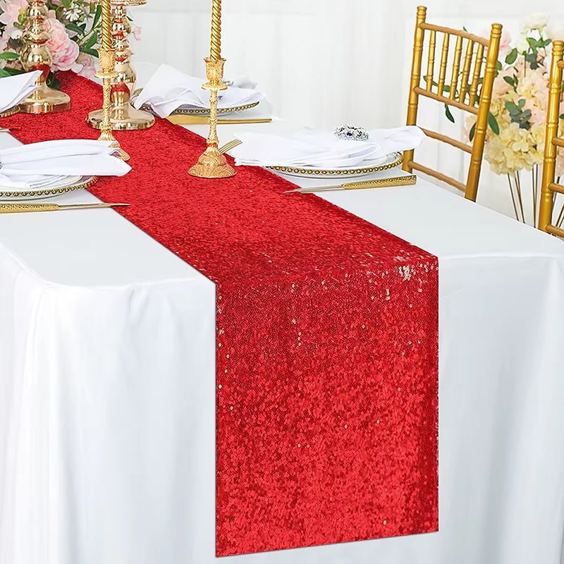 Red Sequin Table Runner for Wedding Decoration Bridal Baby Shower Thanksgiving Christmas Halloween Birthday Party Event Supplies